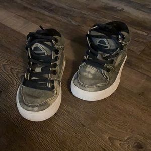 Black & gray denim sneakers, white wash worn look